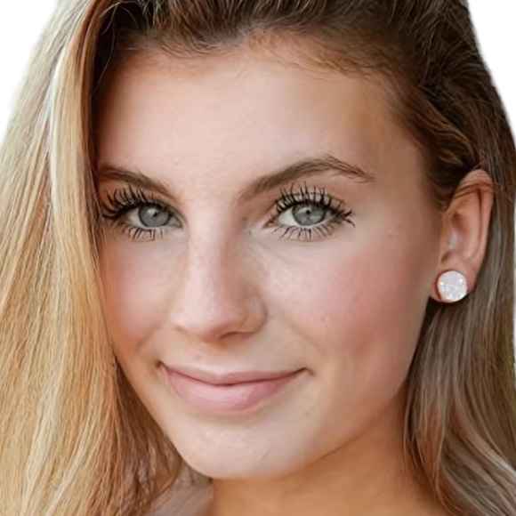 18K Gold Plated Green Blue Glitter and Gold Round Stud Earrings - Picture 4 of 6